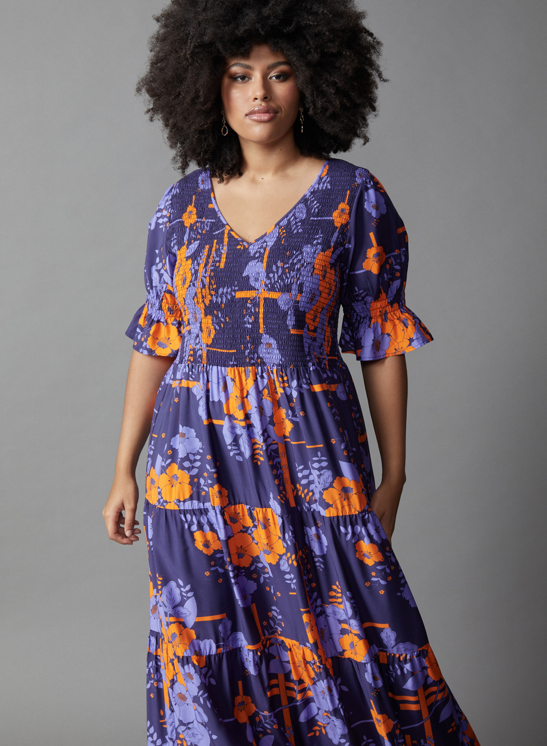 Anna Scholz Plus Size Silk Puff Sleeve Tiered Maxi Dress Print